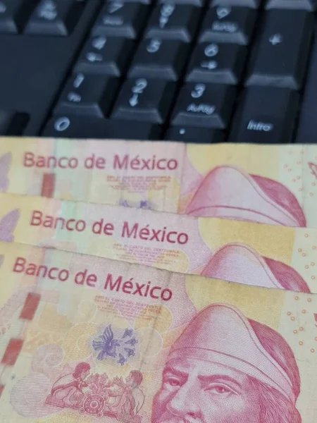 Aproximación Los Billetes Mexicanos Teclado Numérico Informático —  Fotos de Stock