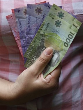 Şili banknotları tutan bir kadına yaklaş