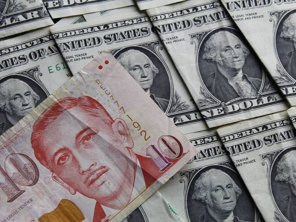 Singapurská Bankovka Deseti Dolarech Americké Jednodolarové Bankovky — Stock fotografie