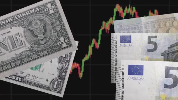 Animação Notas Empilhadas Dólares Americanos Notas Europeias Diferentes Denominações — Vídeo de Stock