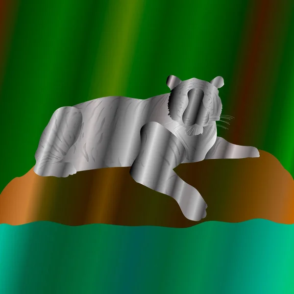 Cyfrowa Ilustracja Białego Tygrysa Spoczywającego Gradientowych Kolorach — Zdjęcie stockowe