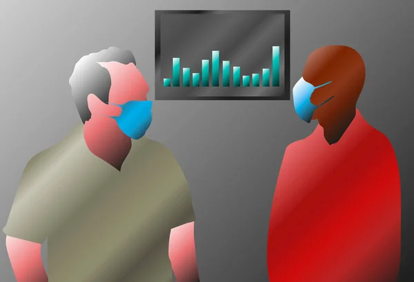 Ilustração Digital Dois Homens Conversando Com Máscaras Cores Gradientes — Fotografia de Stock