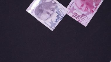 Rain of Turkish money. Falling lira bills, a concept of wealth and success