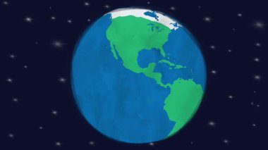 Amerika 'nın olduğu dünya ve yıldızlı bir arka planda, merkeze doğru bir baloncuğun içinde kaybolan suluboya bir doku.