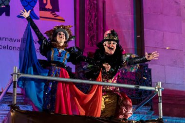 Barselona, Katalonya, İspanya - Şubat 2020: La Taronjada, Barselona 'da Karnaval sırasında kutlanan ve şehrin sokaklarında Kral Carnestoltes geçit törenine odaklanan geleneksel festival.