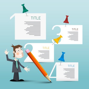 Kağıt dört adım çarşaf ve iş adamı ile Infographics şablonu