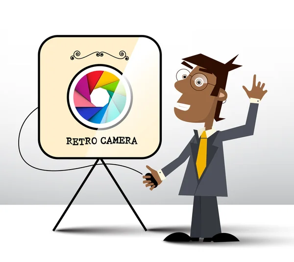 Retro fotokamera med fotograf vektor — Stock vektor