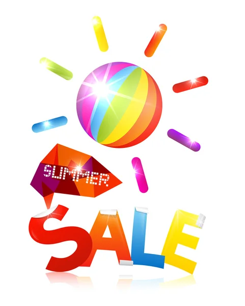 Summer Sale Vector with Colorful Sun and Title on White Background — Stock Vector