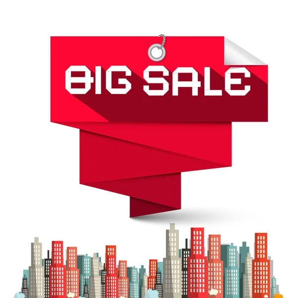 Big Sale Red Label and Skyscrapers Vector Illustration — Stock Vector