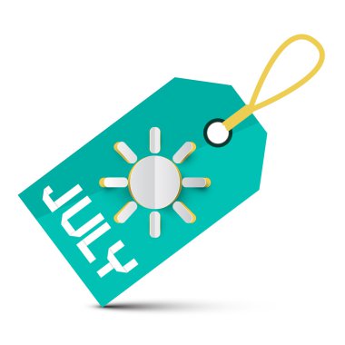 Temmuz dize mavi etiket - kağıt etiketle beyaz arka plan üzerinde güneş izole kesmek