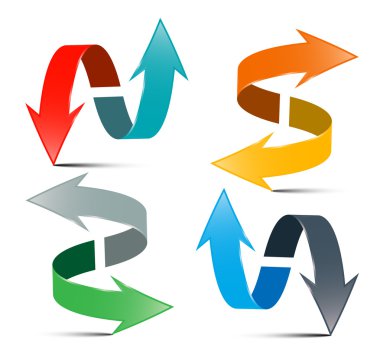 Oklar ayarlayın. Vektör çift ok beyaz arka plan üzerinde izole. 3D logo oklar çizim.