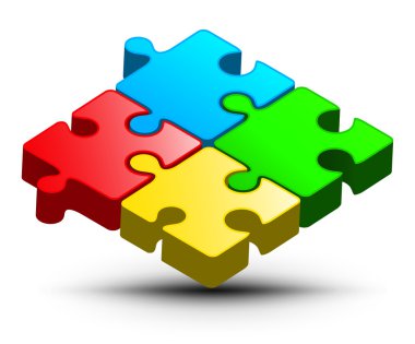 Logo tasarım bulmaca. Vektör renkli Yapboz 3d çizim. Soyut Puzzle nesne.