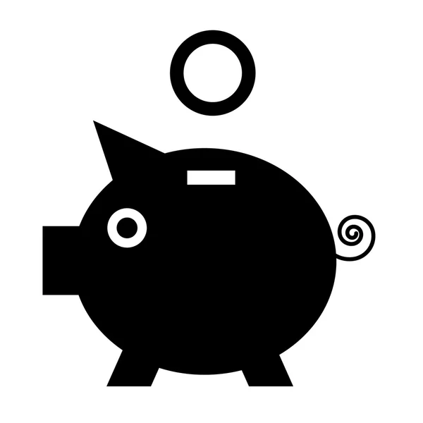 Piggy Bank. Вектор Чорна свиня значок з монету. З плоским дизайн простий скарбничка символ ізольовані на білому тлі. — стоковий вектор