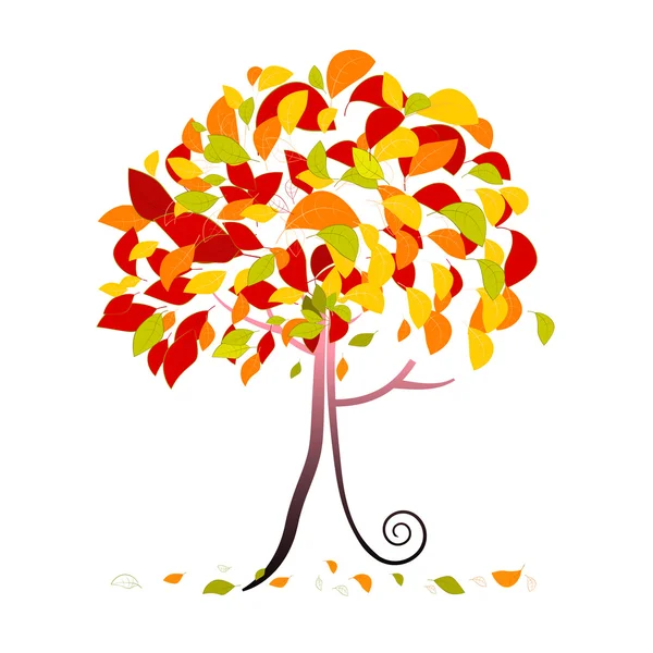 Tree Illustration - Abstract Vector Autumn Tree with Falling Leaves Isolated on White Background — Stock Vector