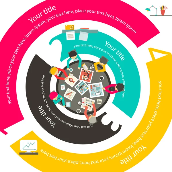 Pessoas em torno de vista superior. Vector Modern Infographic Business Layout. Modelo de infográficos Ilustração de design plano . — Vetor de Stock