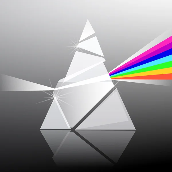 Pryzmat wektor ilustracja. Triangle przezroczyste szkło kształt z kolorowym efektem tęczy. — Wektor stockowy