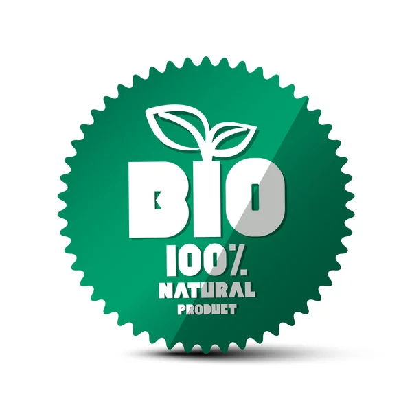 BIO Green Label. Etiqueta engomada del producto 100% natural del vector. Etiqueta de círculo bio con símbolo de hoja . — Archivo Imágenes Vectoriales