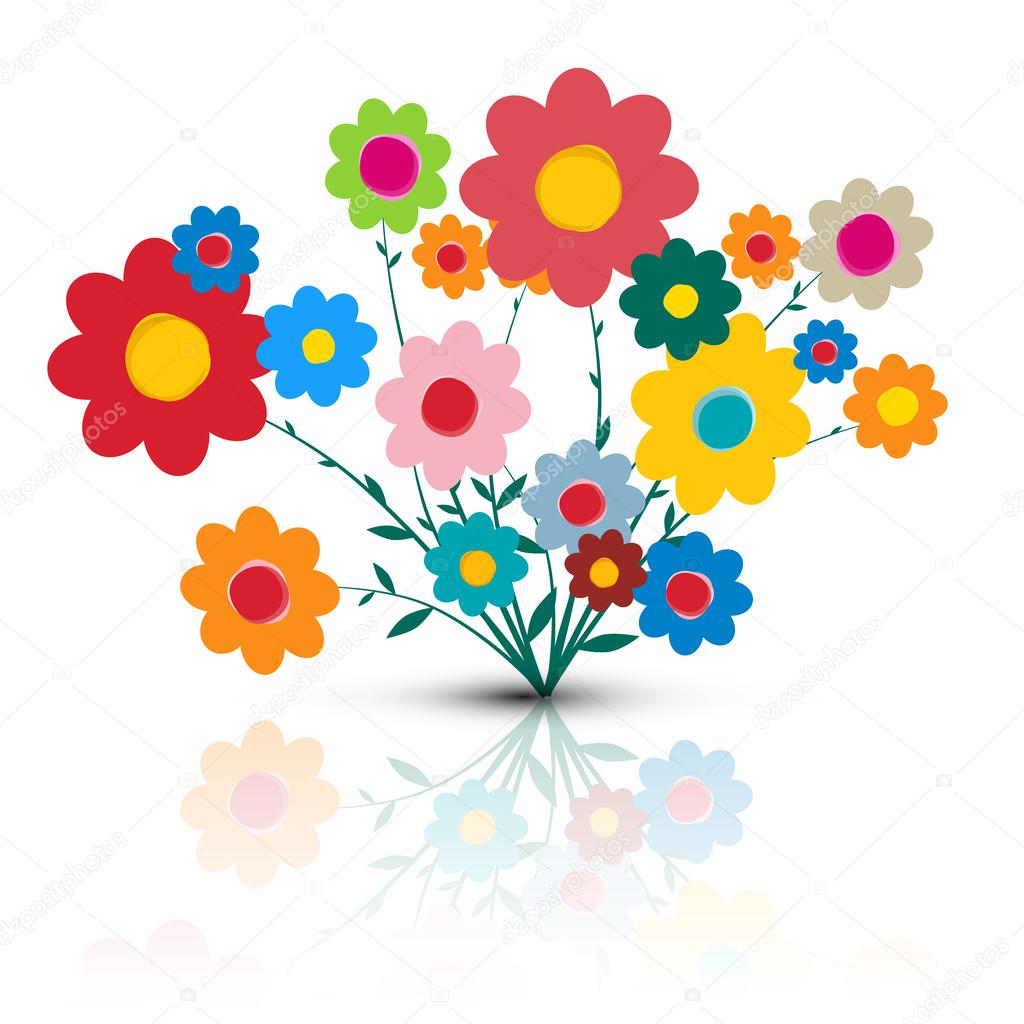 Flowers Illustration. Vector Flower Cartoon. Retro Colorful