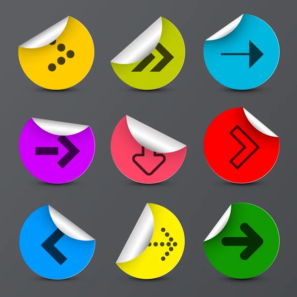 Setas definidas. Seta de papel vetorial em círculos coloridos . — Vetor de Stock