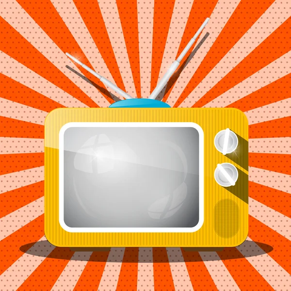 Retro televisie. Tv cartoon op rode achtergrond. Vector plat design TV-set. — Stockvector
