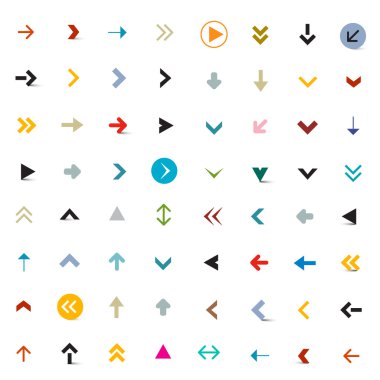 Oklar vektör. Renkli ok izole üzerinde beyaz arka plan belirleme.