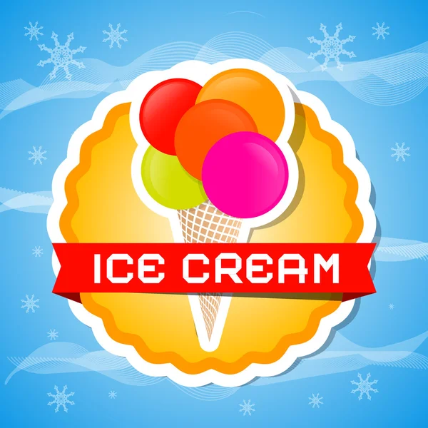 Ice Cream Illustration on Orange Label. Abstract Vector Colorful Ice Cream on Blue Background. — Stock Vector