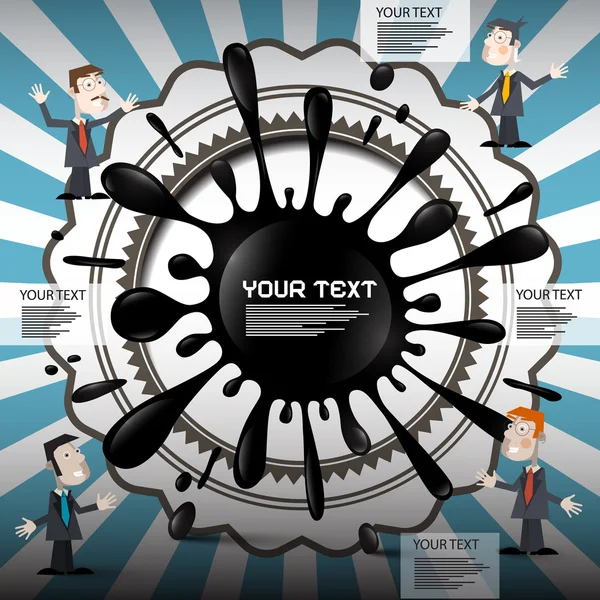 Retro vektor Infographic Layout med stora Blot - fläck - Splash och affärsmän på blå Vintage bakgrund — Stock vektor