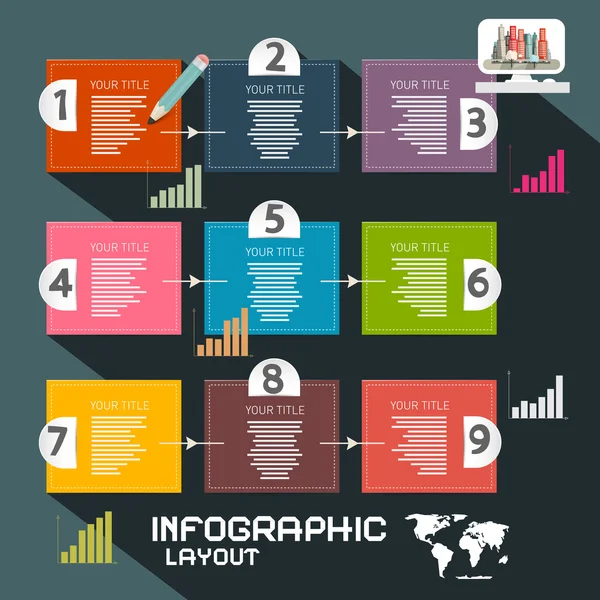 Modelo de Infográficos. Layout Infográfico de Vetor de Papel com Gráficos e Setas . — Vetor de Stock