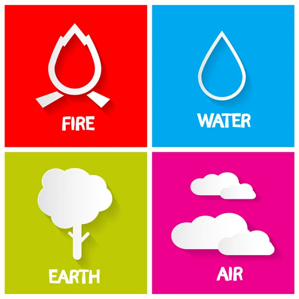 Vier Elemente Symbole gesetzt. Feuer - Wasser - Erde und Luft Illustration. — Stockvektor