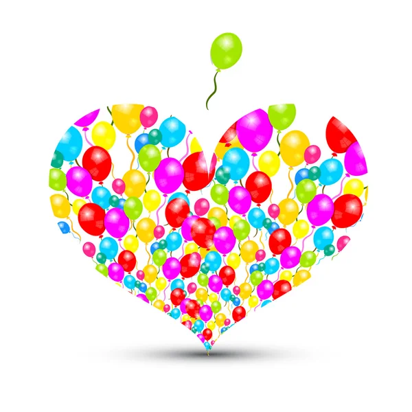 Herzform mit bunten Luftballons auf weißem Hintergrund — Stockvektor