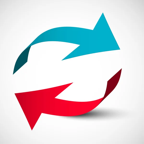 Oklar 3d Set. Vektör Bent Kırmızı ve Mavi Ok Logo Tasarımı. — Stok Vektör