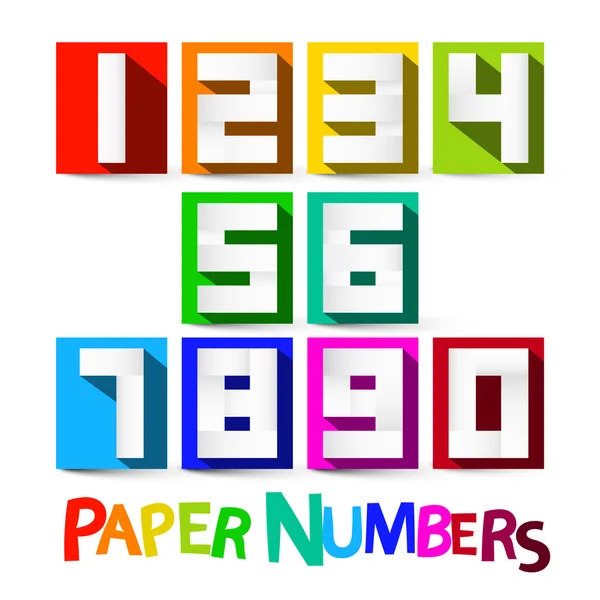 Numéros de papier réglés. Numéros vectoriels de coupe de papier coloré isolés sur fond blanc . — Image vectorielle