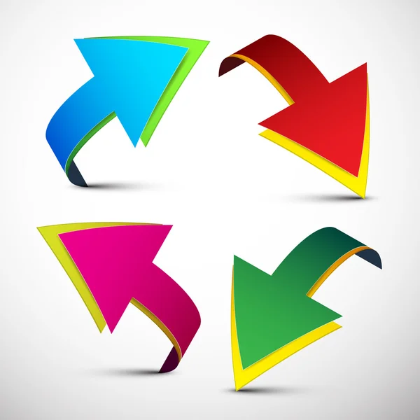 Arrows Vector Ilustração. Conjunto de setas 3D coloridas isoladas em fundo claro . — Vetor de Stock