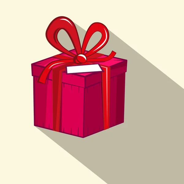 Caja de regalo. Caja de regalo de diseño plano retro rojo y rosa con etiqueta vacía blanca . — Archivo Imágenes Vectoriales
