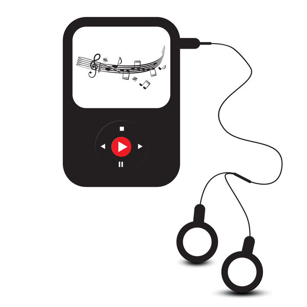 MP3 Player Icon. Vector Retro mp3 Device with Headphones and Music Staff on Screen.