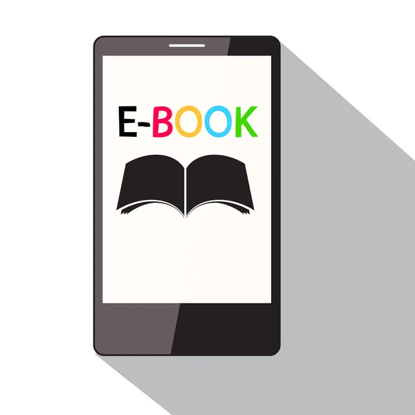 Título del libro electrónico en la pantalla del teléfono celular. Diseño plano Vector Smartphone e-book Icono . — Vector de stock