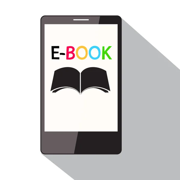 E-Book Title on Cell Phone Screen. Flat Design Vector Smartphone e-book Icon. — Stock Vector