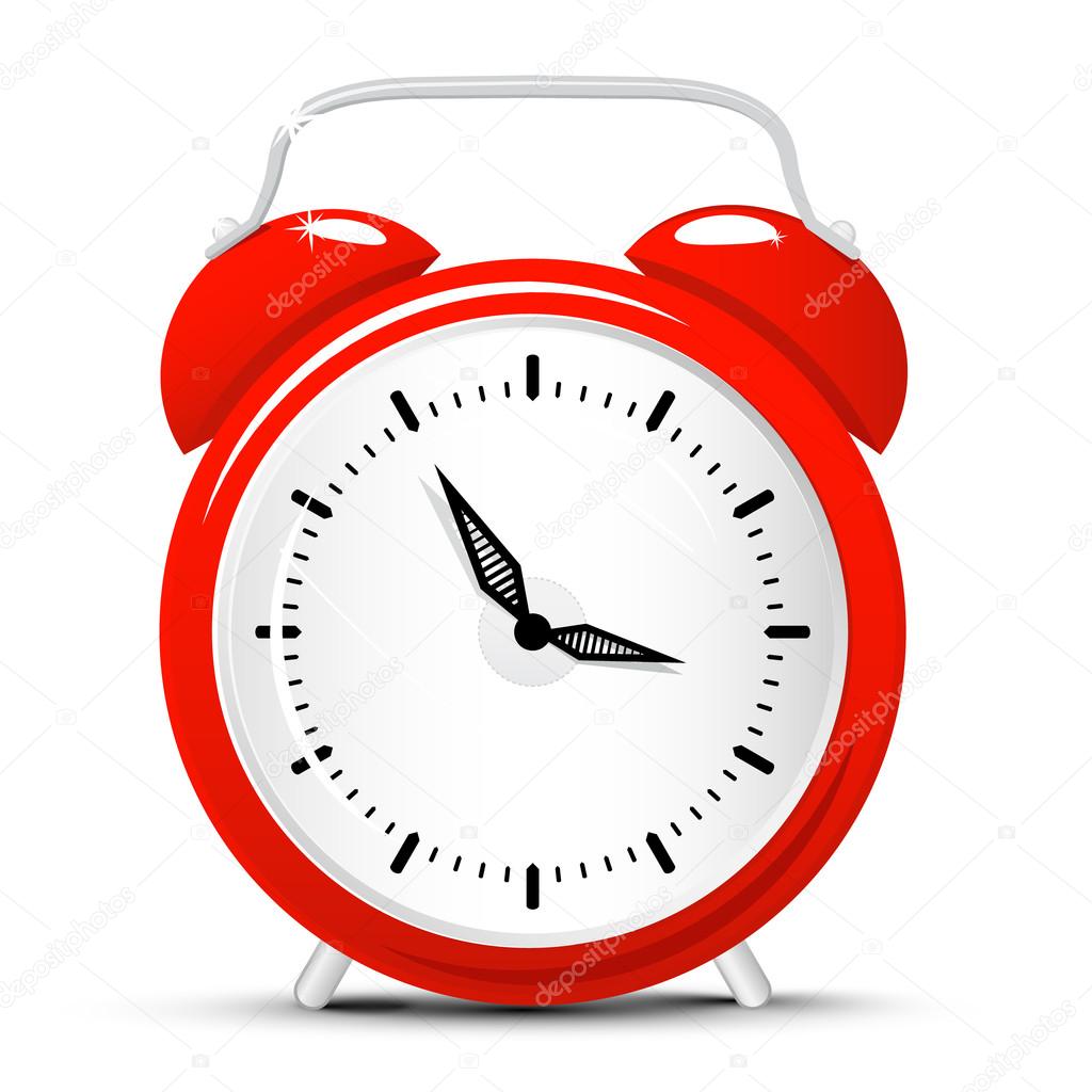 Vector Red Alarm Clock Isolated on White Background. Clock Cartoon.