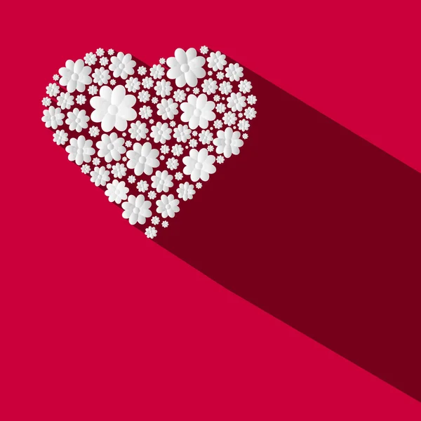 Forma Corazón Flores Papel Sobre Fondo Rojo Vector — Vector de stock