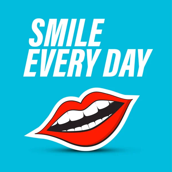 Smile Every Day Symbol Red Lips Mouth Blue Background Vector — Stock Vector