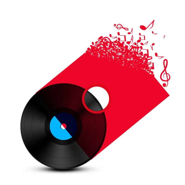 Vinyl Isolerad Genomskinlig Röd Omslag Med Musik Symboler Vit Bakgrund — Stock vektor