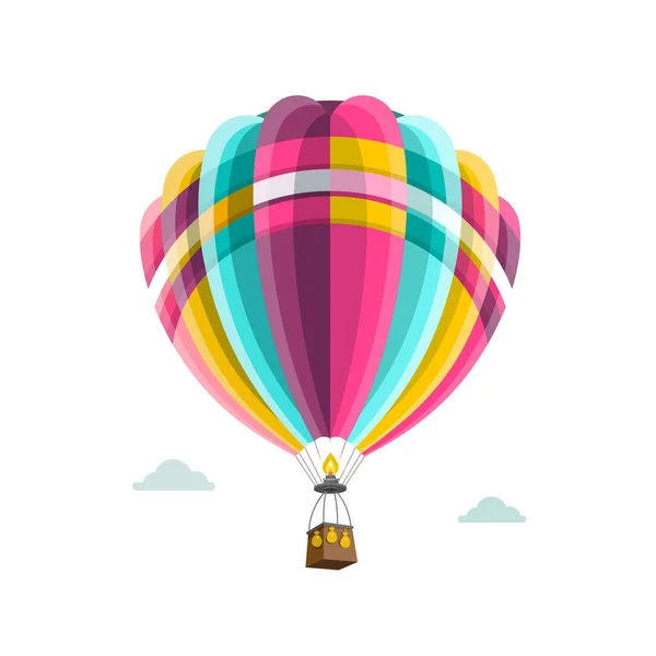 Ballon Air Chaud Vectoriel Rétro Sur Ciel Avec Nuages Isolé — Image vectorielle