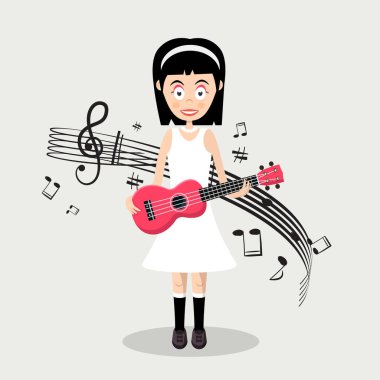 Ukulele Oynayan Güzel Kız - Vektör