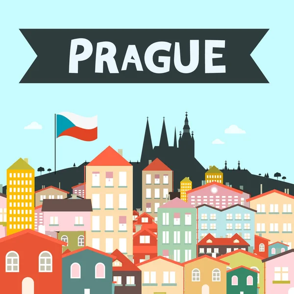 Ciudad Praga Vector Diseño Plano Dibujos Animados — Archivo Imágenes Vectoriales