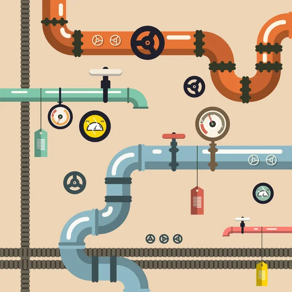 Plomberie Pipeline Arrière Plan Vectoriel Avec Vannes — Image vectorielle
