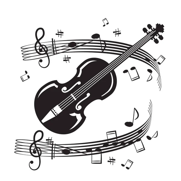 Violin Musical Instrument Notes Staff White Background Vector — Stock Vector