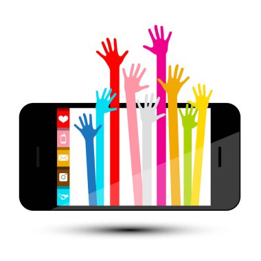 Mobil Telefonun Renkli Elleri Beyaz Arkaplanda İzole Edildi