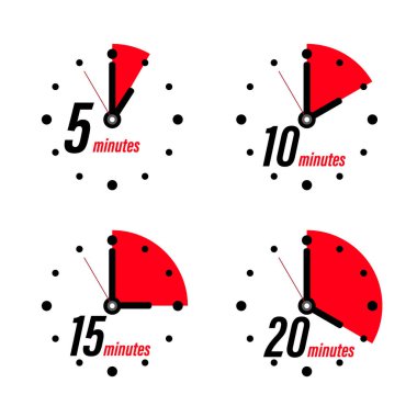 5 10 15 20 Minutes Clock Icons Isolated clipart