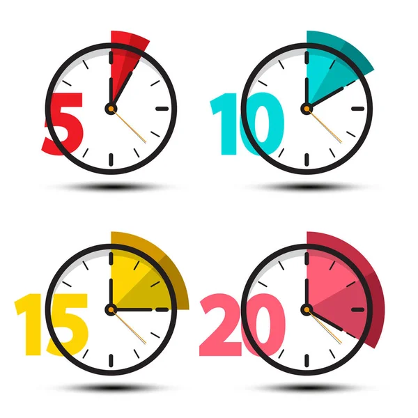 Clock Icons Set Isolated Minutes Symbols Vector Cartoon — Stock Vector