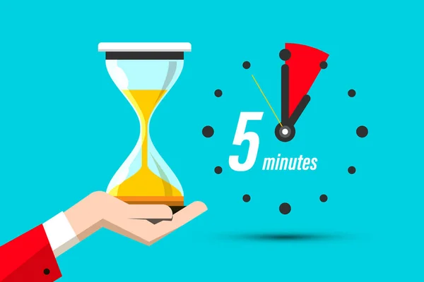 Ícone Relógio Cinco Minutos Com Ampulheta Mão — Vetor de Stock